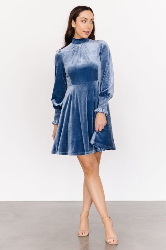 Tina Velvet Short Dress | Blue - Baltic Born