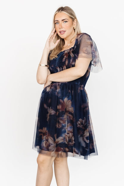 Tivoli Tulle Short Dress | Dark Blue Floral - Baltic Born