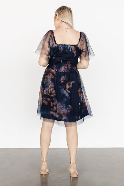 Tivoli Tulle Short Dress | Dark Blue Floral - Baltic Born