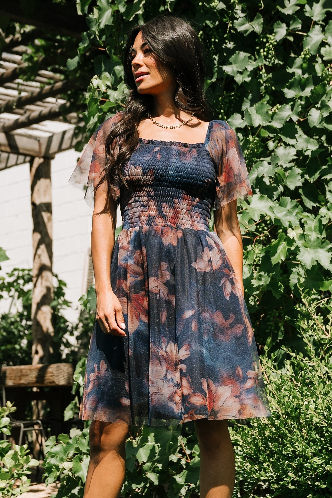 Tivoli Tulle Short Dress | Dark Blue Floral - Baltic Born