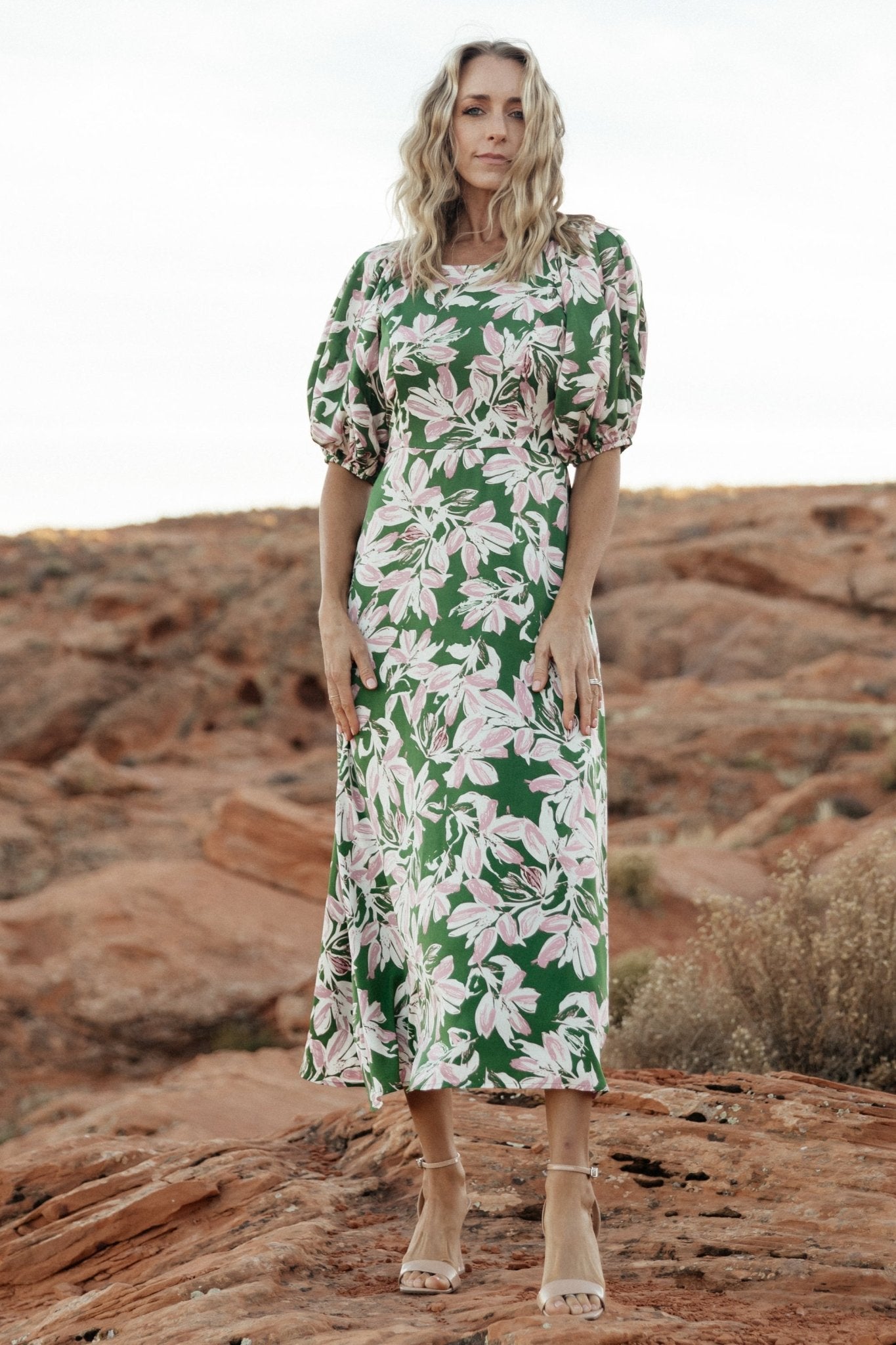 Tucson Midi Dress Green + Pink Baltic Born