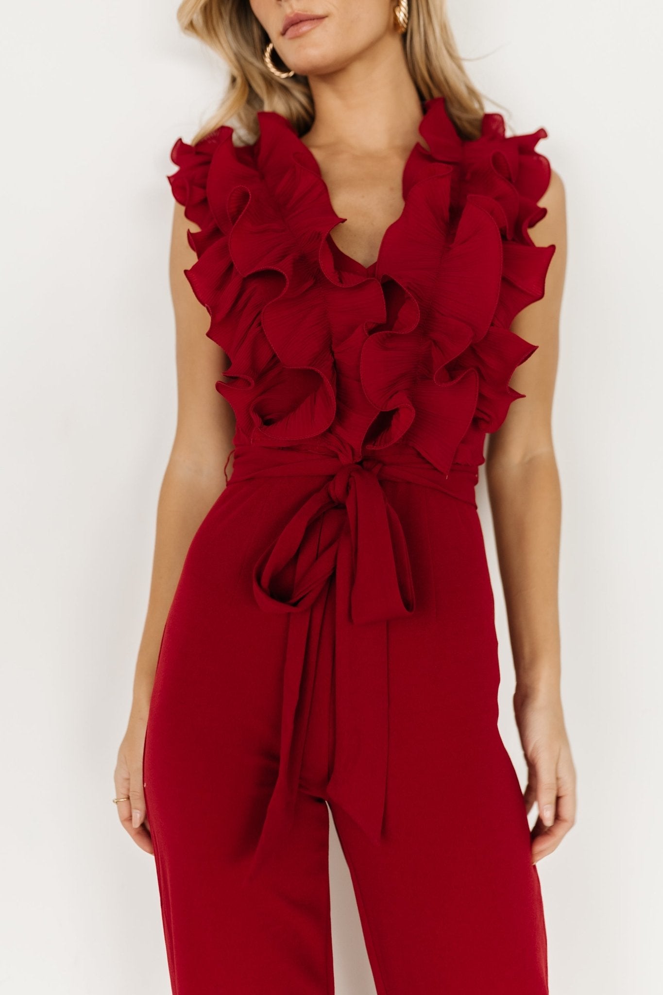 Tyra Ruffle Tank Jumpsuit | Burgundy - Baltic Born