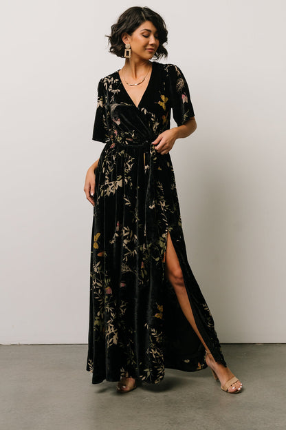 Uma Velvet Maxi Dress | Black Butterfly Print - Baltic Born