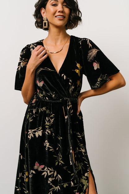 Uma Velvet Maxi Dress | Black Butterfly Print - Baltic Born