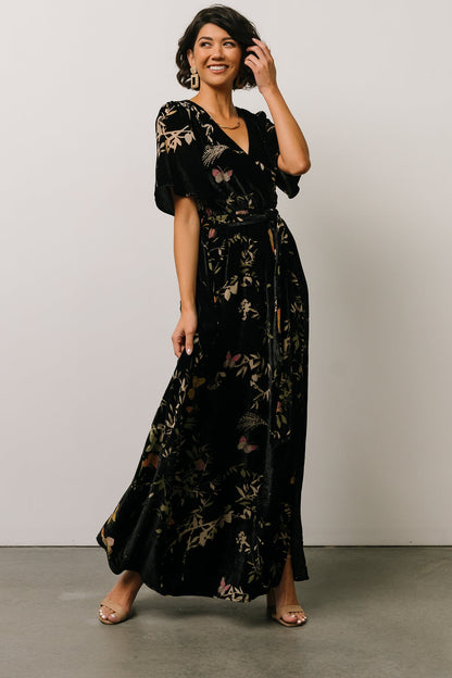 Uma Velvet Maxi Dress | Black Butterfly Print - Baltic Born