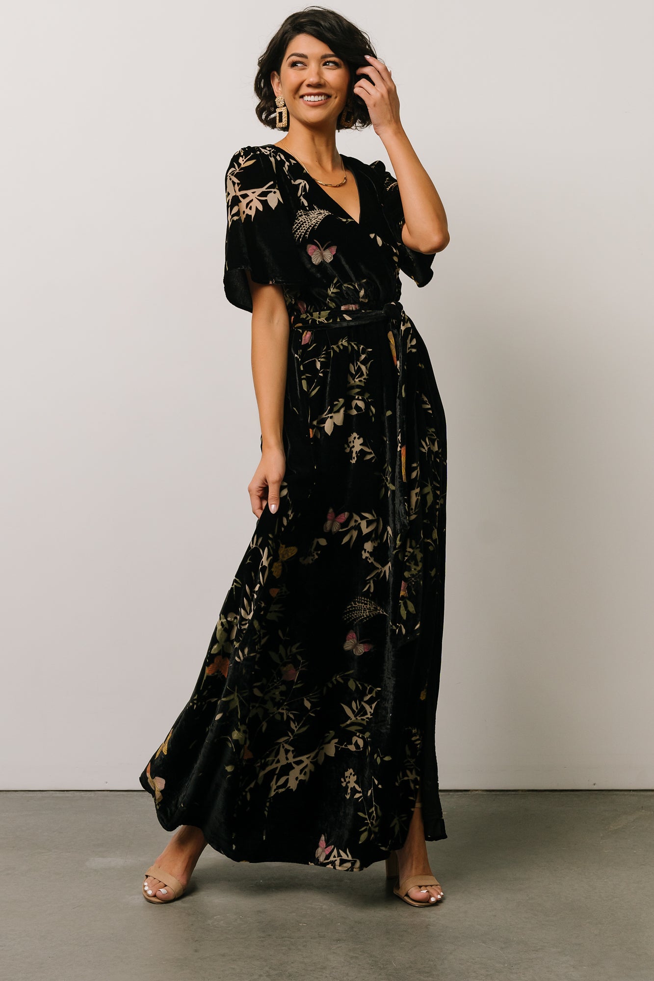 Uma Velvet Maxi Dress | Black Butterfly Print | Baltic Born