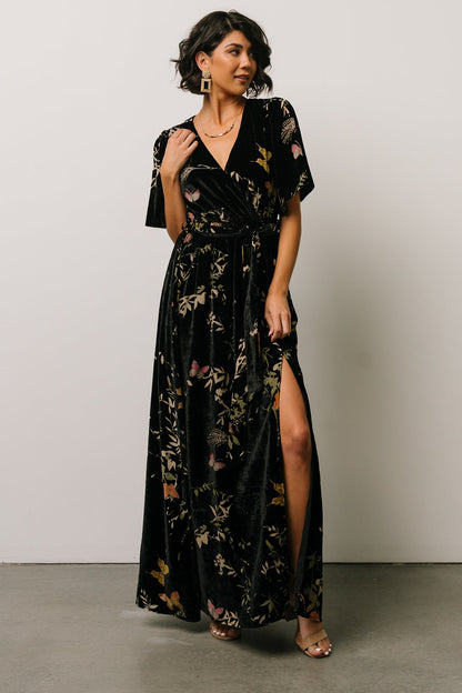 Uma Velvet Maxi Dress | Black Butterfly Print - Baltic Born