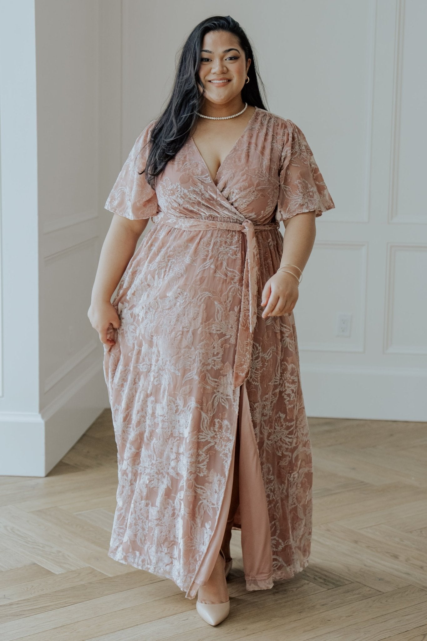 Uma Velvet Maxi Dress | Blush + Silver - Baltic Born