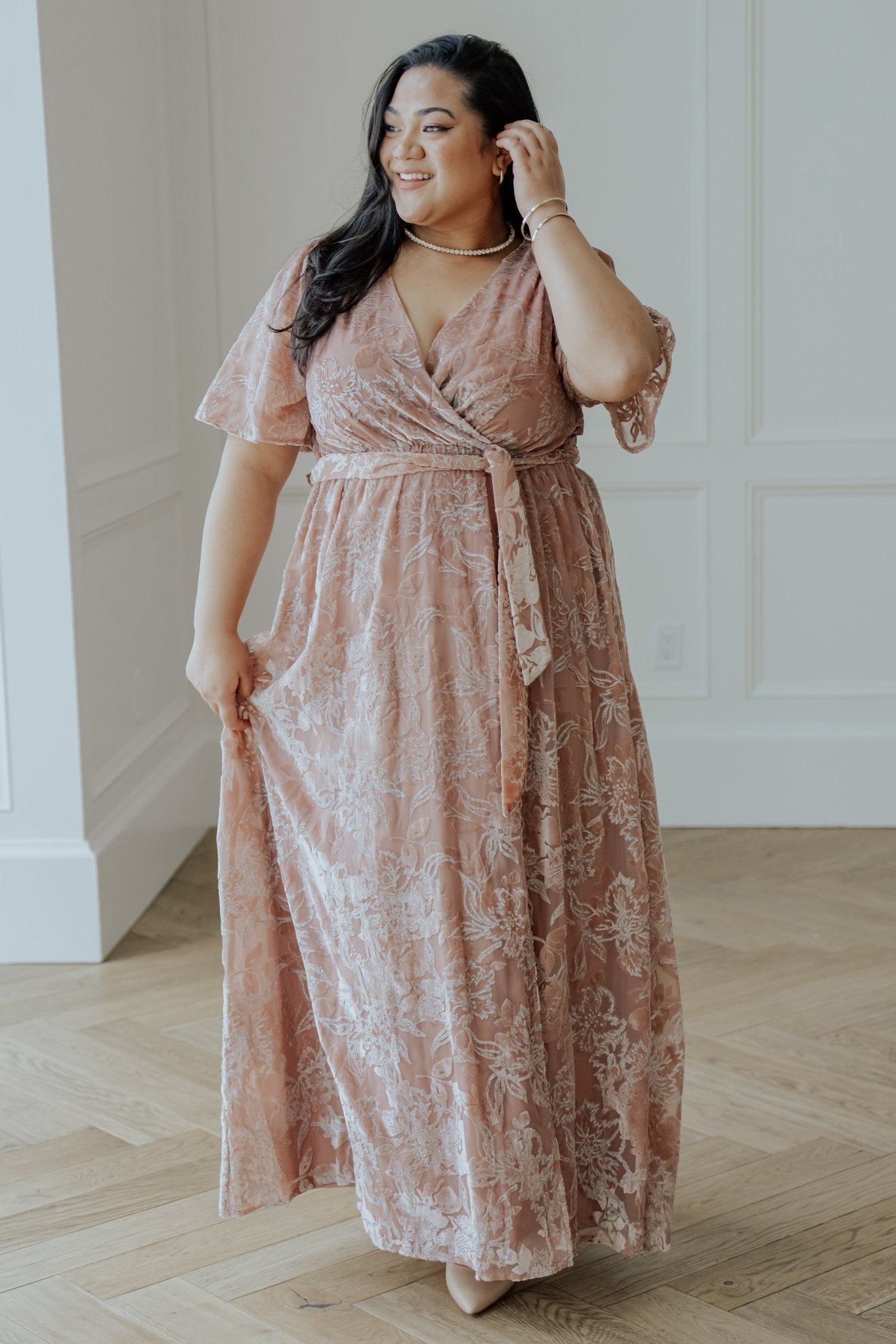 Uma Velvet Maxi Dress | Blush + Silver - Baltic Born