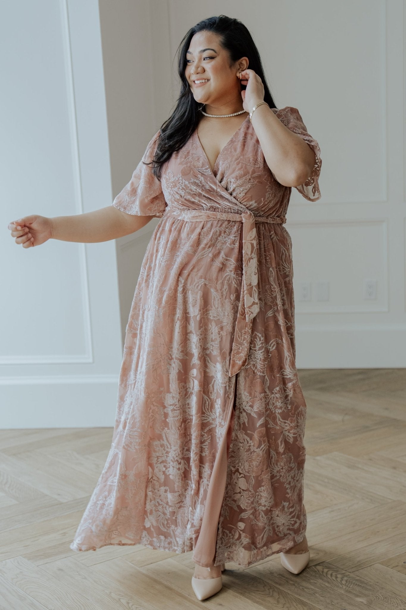 Uma Velvet Maxi Dress | Blush + Silver - Baltic Born