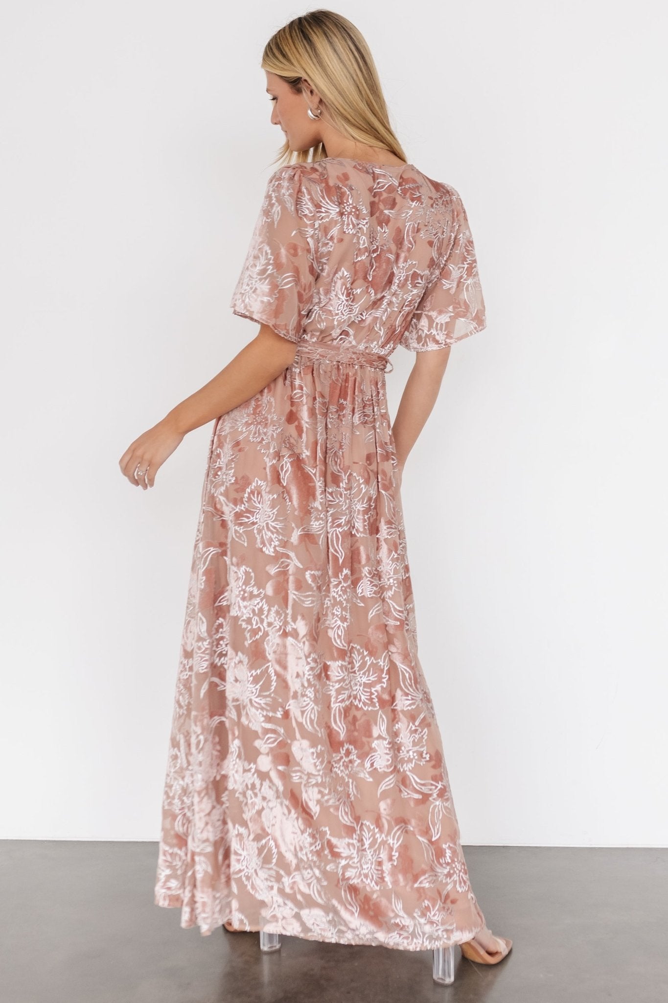 Uma Velvet Maxi Dress | Blush + Silver - Baltic Born