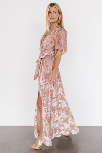 Uma Velvet Maxi Dress | Blush + Silver - Baltic Born