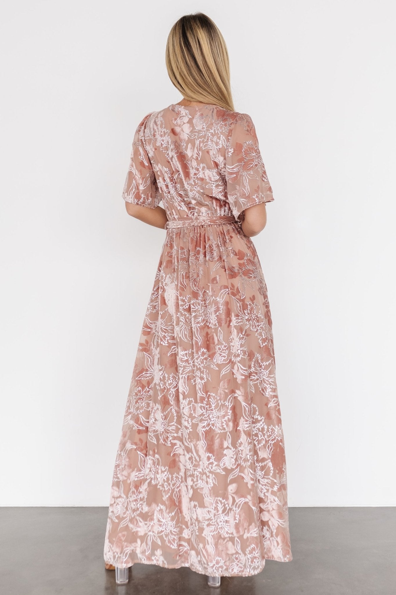 Uma Velvet Maxi Dress | Blush + Silver - Baltic Born