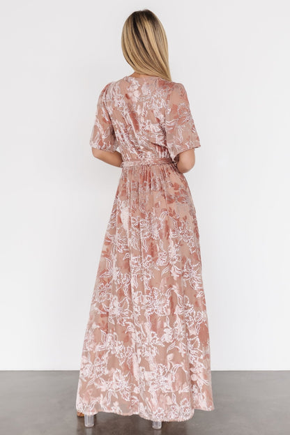 Uma Velvet Maxi Dress | Blush + Silver - Baltic Born