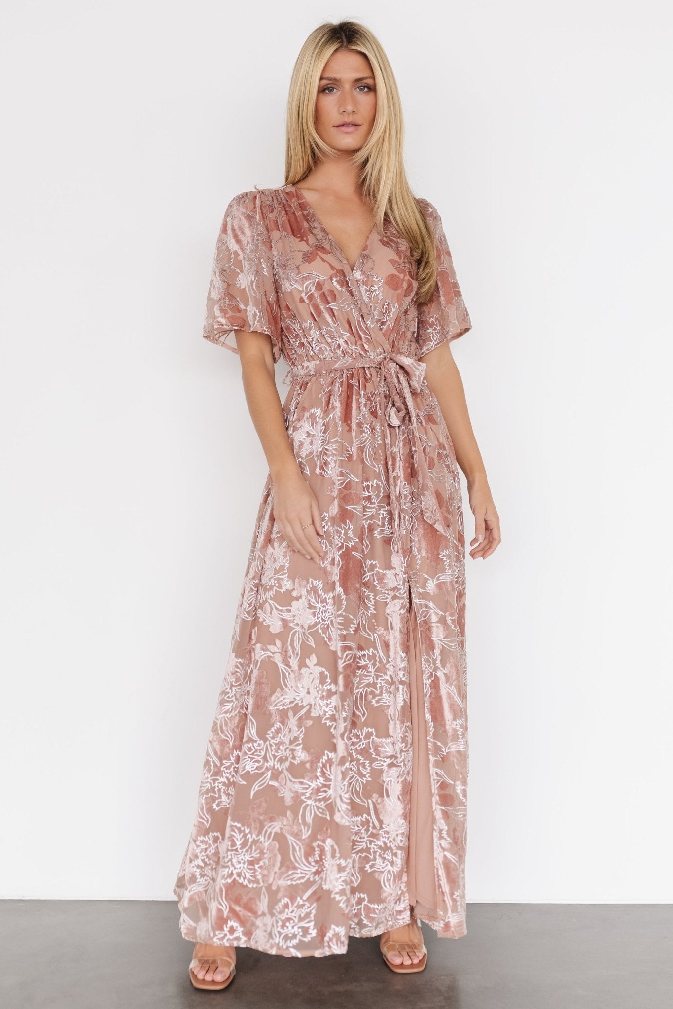 Uma Velvet Maxi Dress | Blush + Silver - Baltic Born