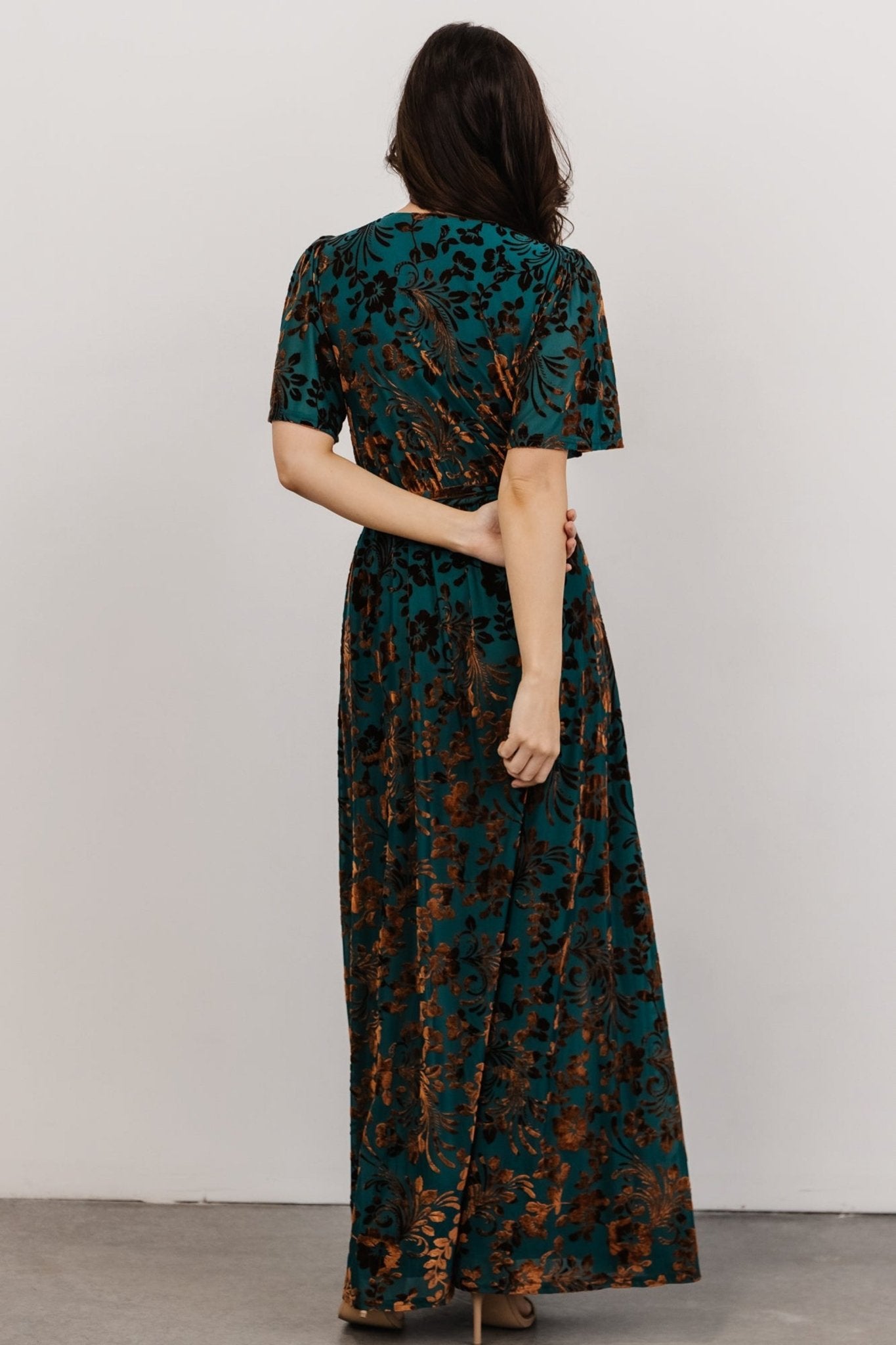 Uma Velvet Maxi Dress | Bronze + Jade - Baltic Born