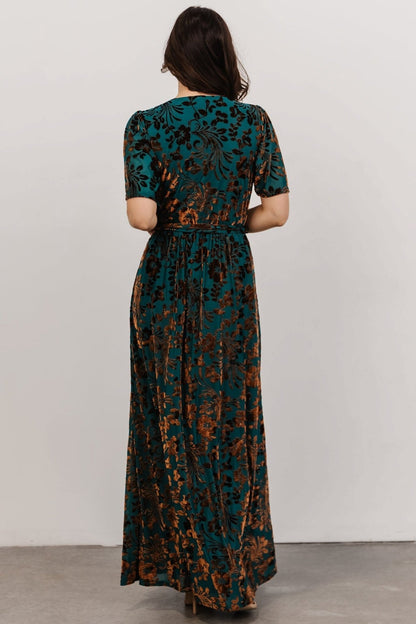 Uma Velvet Maxi Dress | Bronze + Jade - Baltic Born