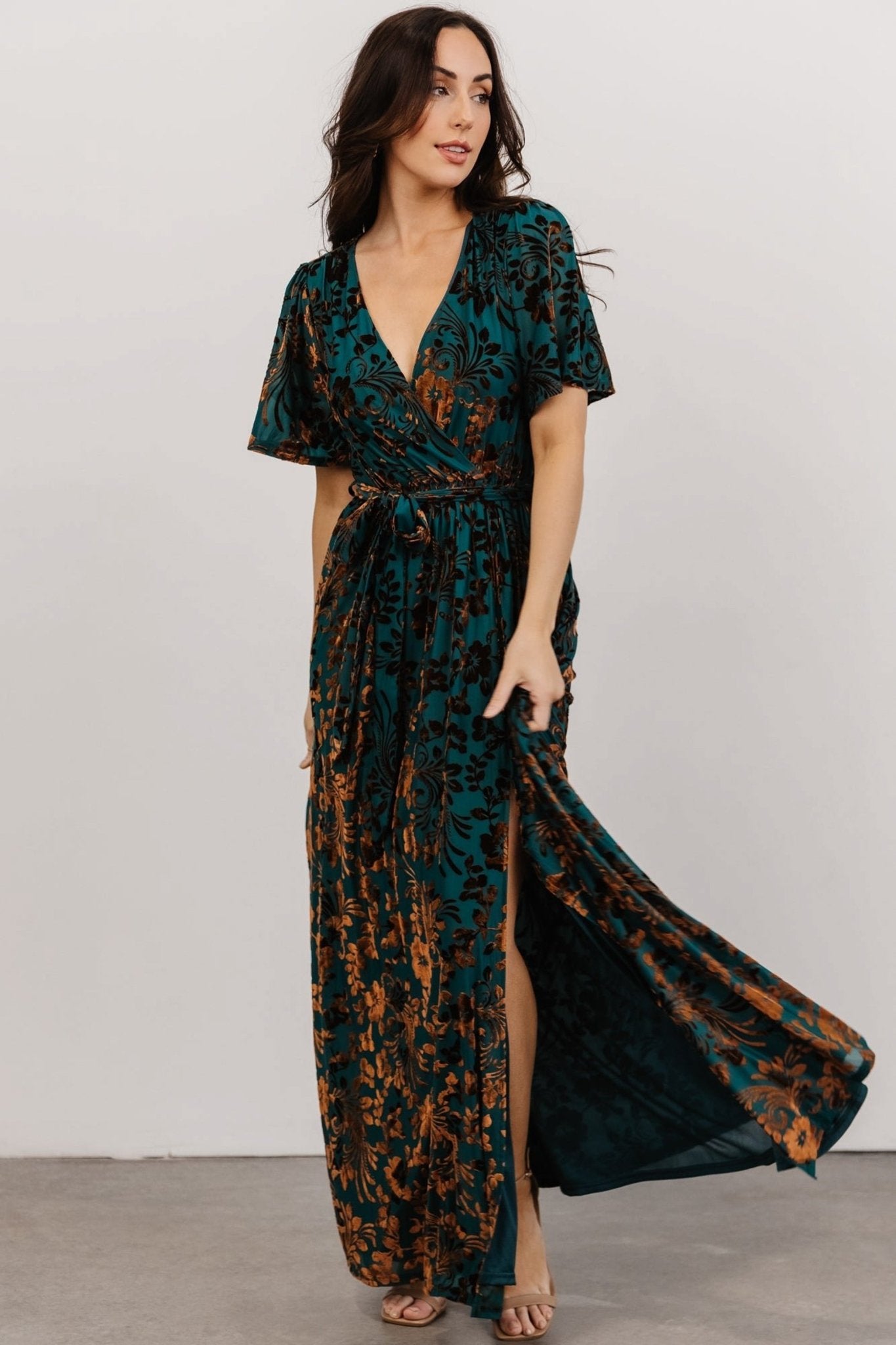 Uma Velvet Maxi Dress | Bronze + Jade - Baltic Born