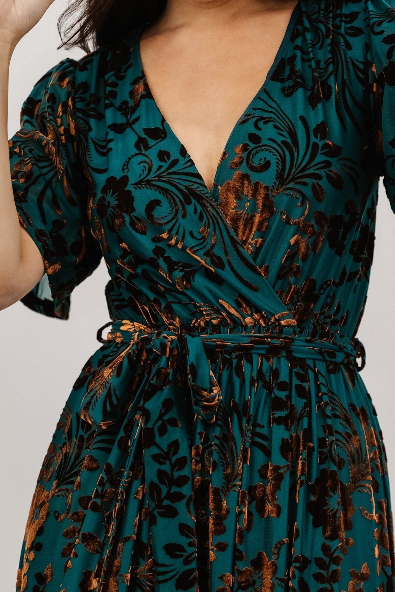 Uma Velvet Maxi Dress | Bronze + Jade - Baltic Born