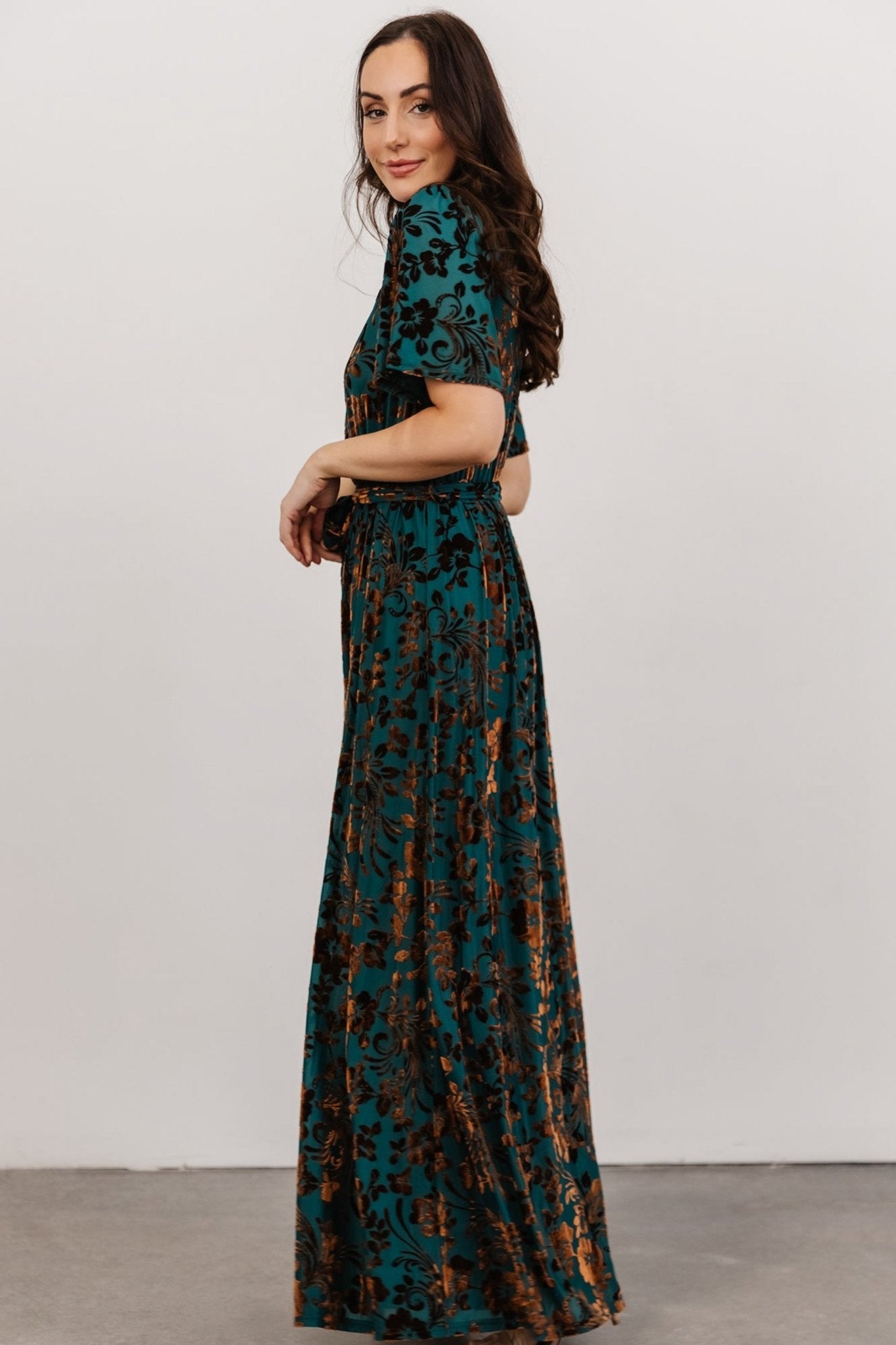 Uma Velvet Maxi Dress | Bronze + Jade - Baltic Born