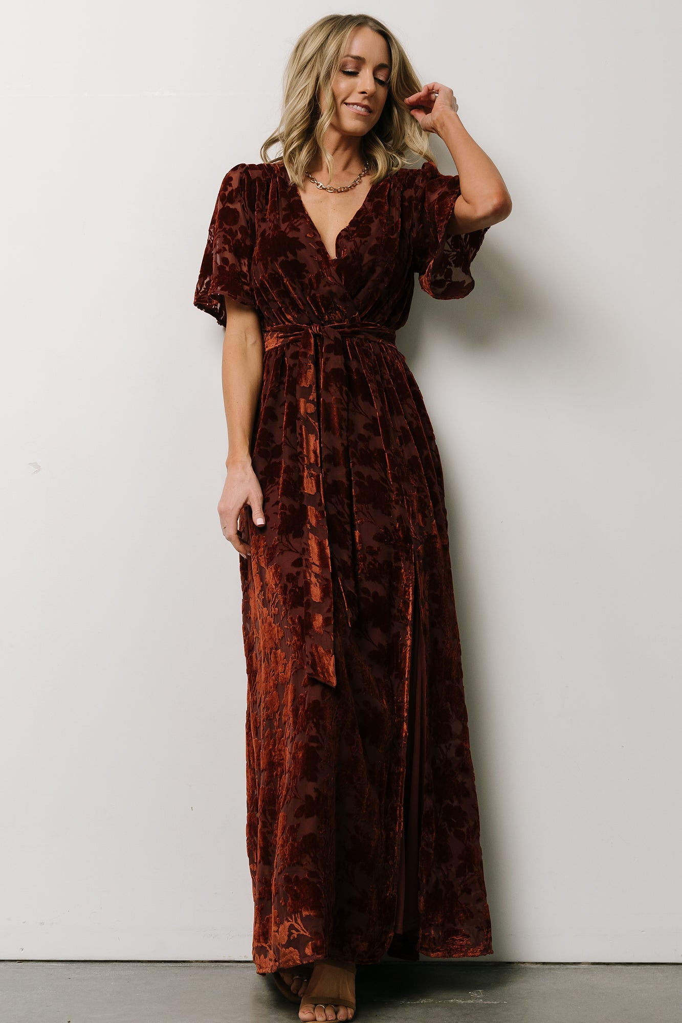 Uma Velvet Maxi Dress | Copper Floral - Baltic Born