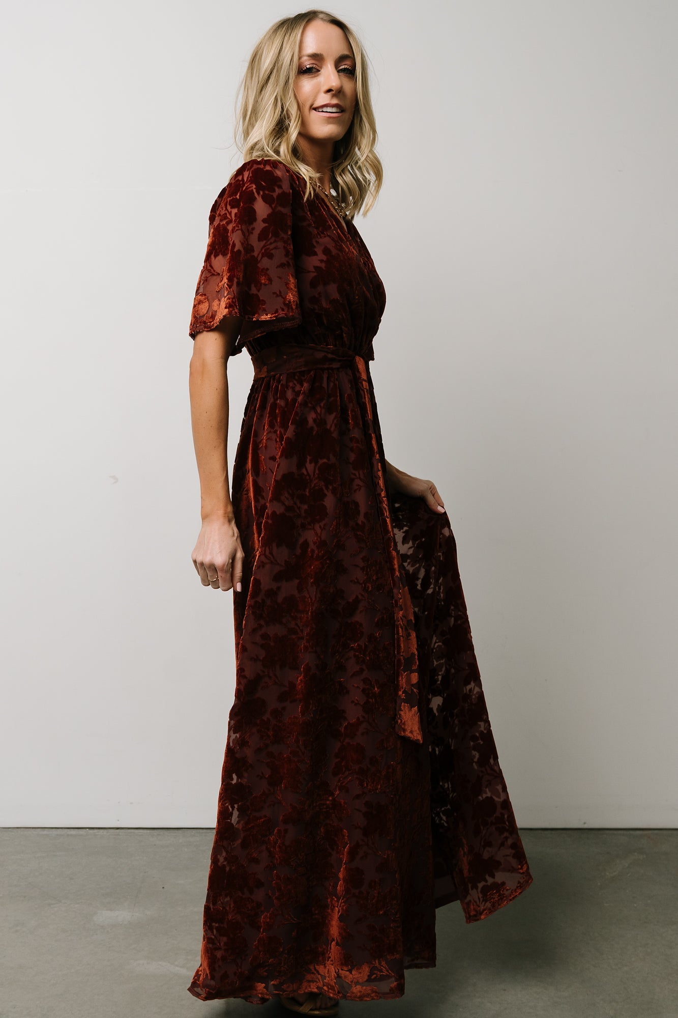 Uma Velvet Maxi Dress | Copper Floral - Baltic Born