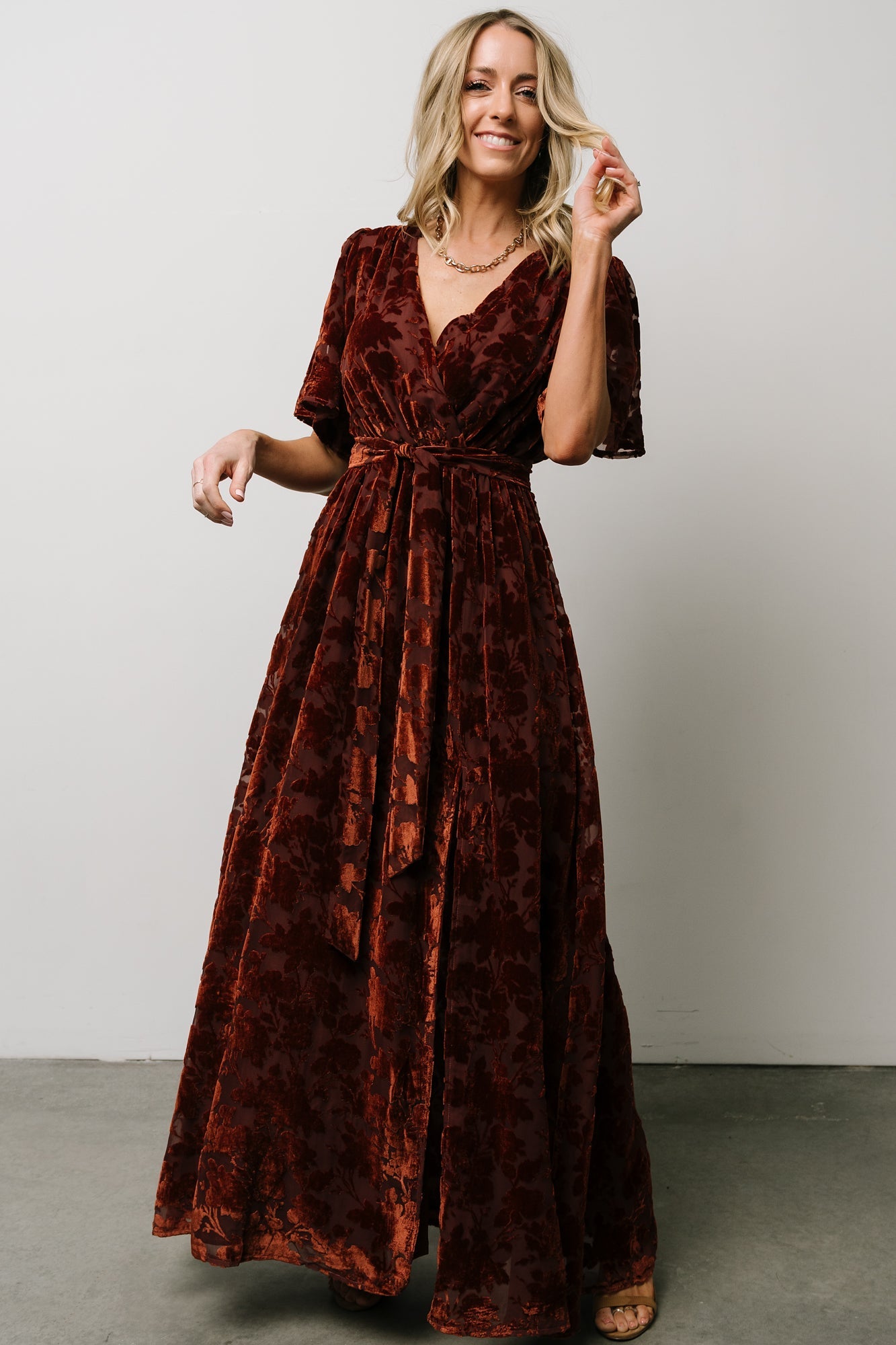 Uma Velvet Maxi Dress | Copper Floral - Baltic Born