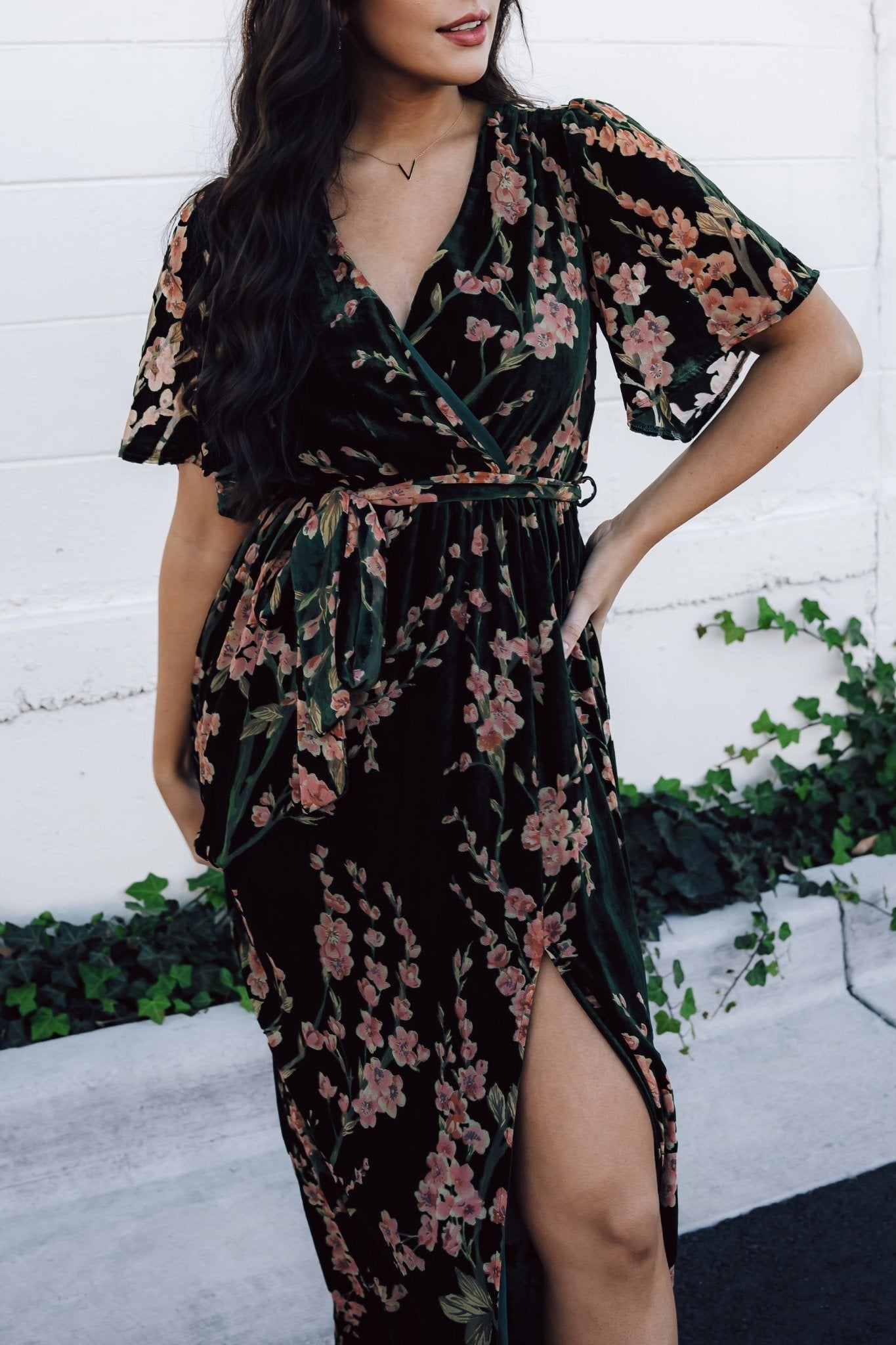 Uma Velvet Maxi Dress | Green Floral - Baltic Born