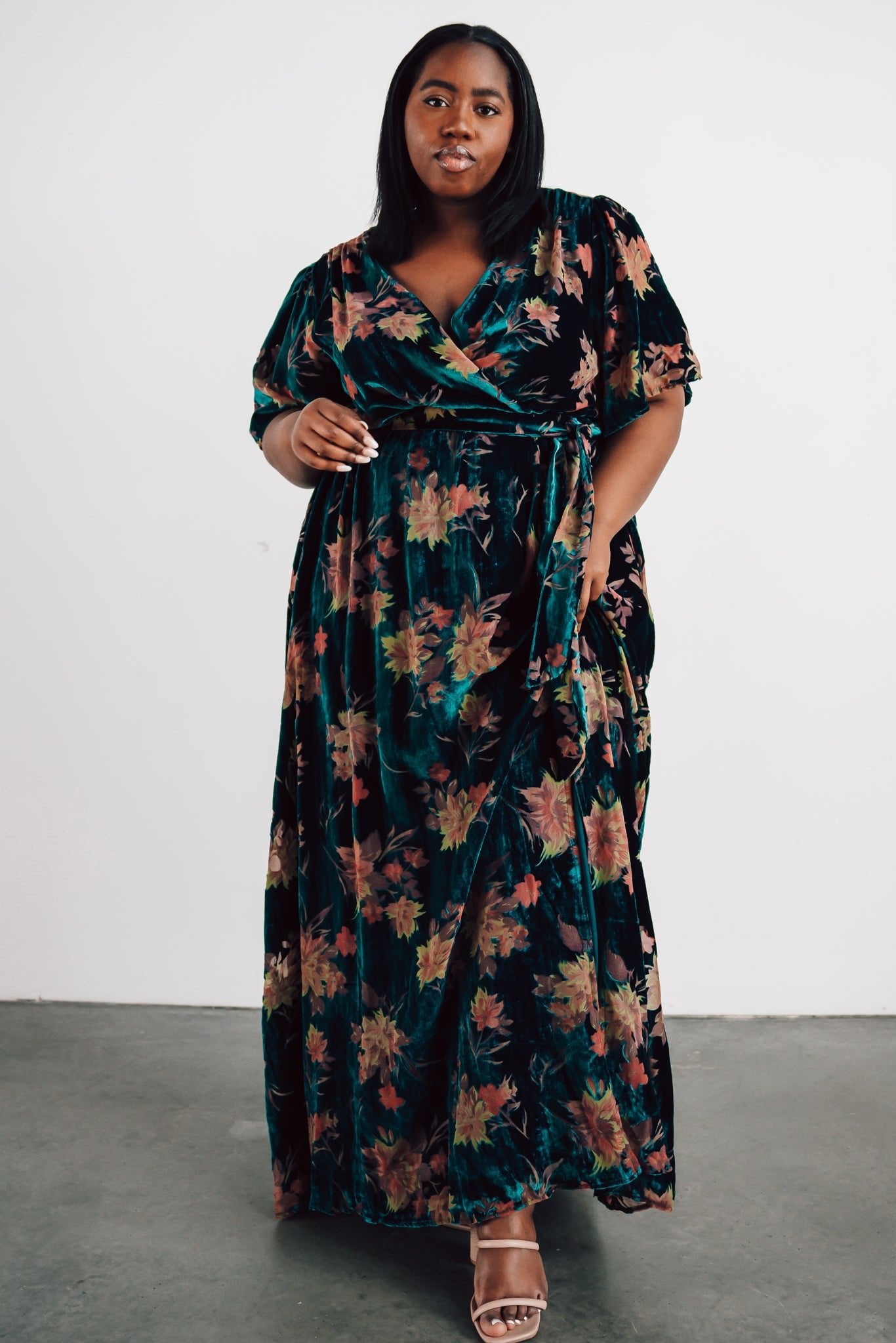 Uma Velvet Maxi Dress | Green Floral | Baltic Born