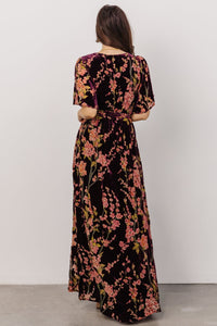 Uma Velvet Maxi Dress | Plum Floral | Baltic Born