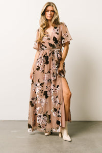 Uma Velvet Maxi Dress | Taupe Multi Floral | Baltic Born