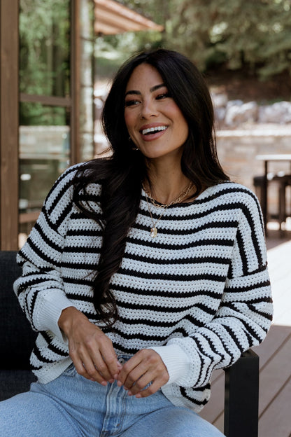 Valeria Crochet Knit Sweater | Black + Ivory - Baltic Born