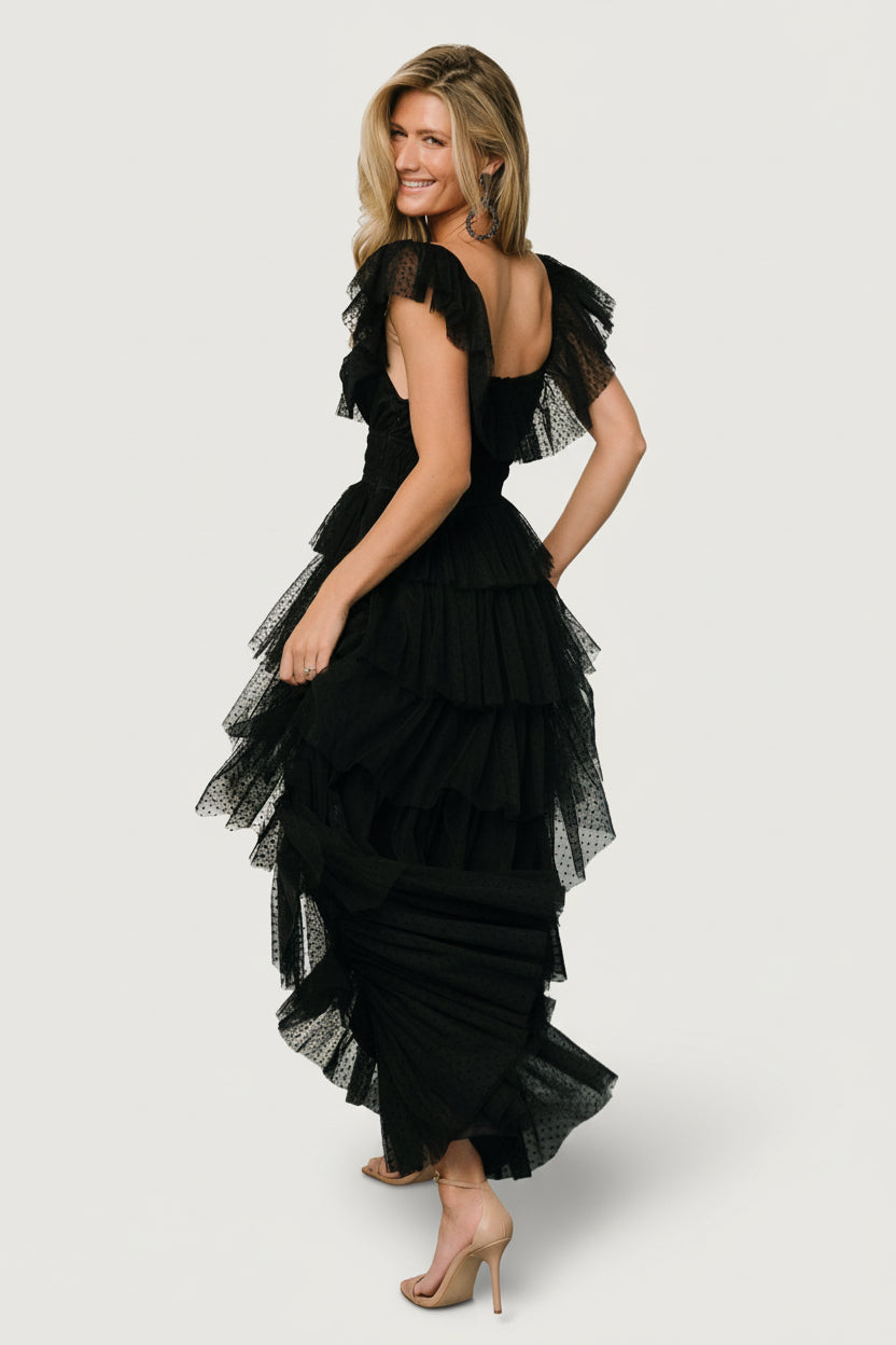 Valora Swiss Dot Tulle Maxi Dress | Black