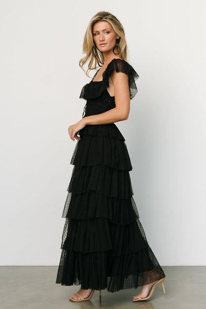 Valora Swiss Dot Tulle Maxi Dress | Black - Baltic Born