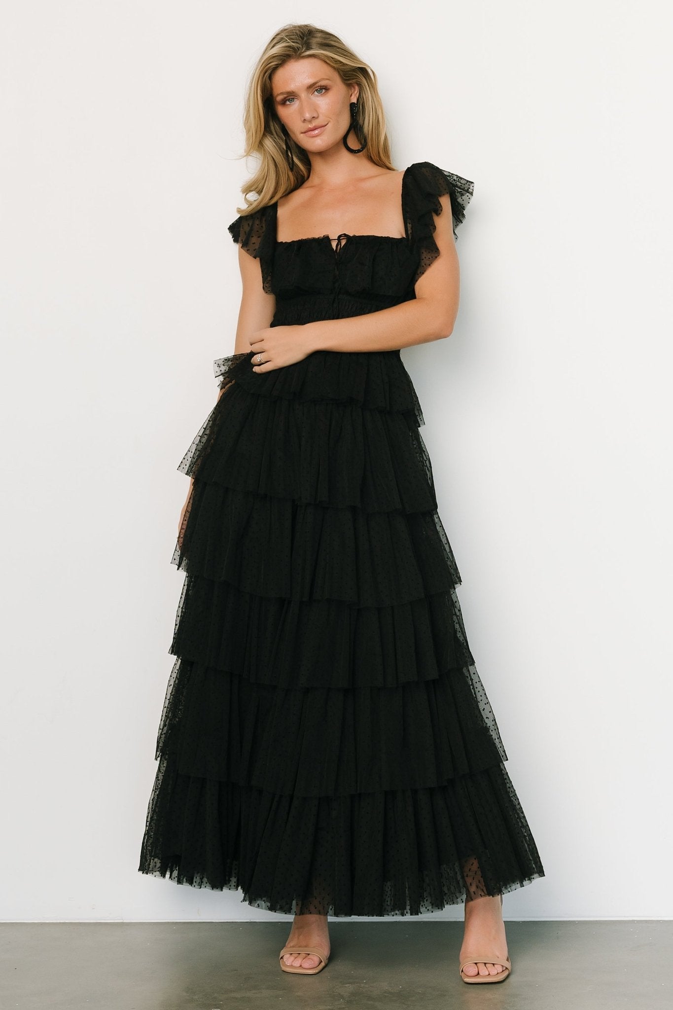 Valora Swiss Dot Tulle Maxi Dress | Black - Baltic Born