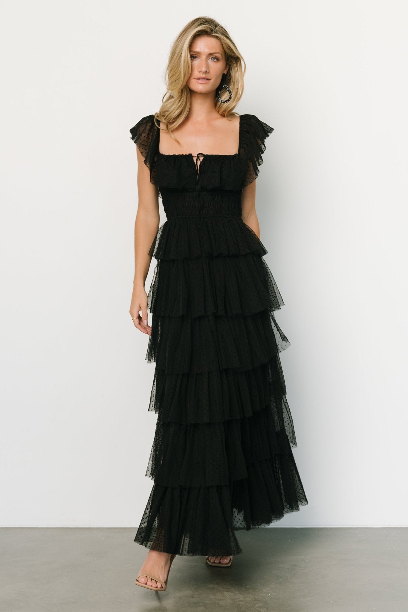 Valora Swiss Dot Tulle Maxi Dress | Black - Baltic Born