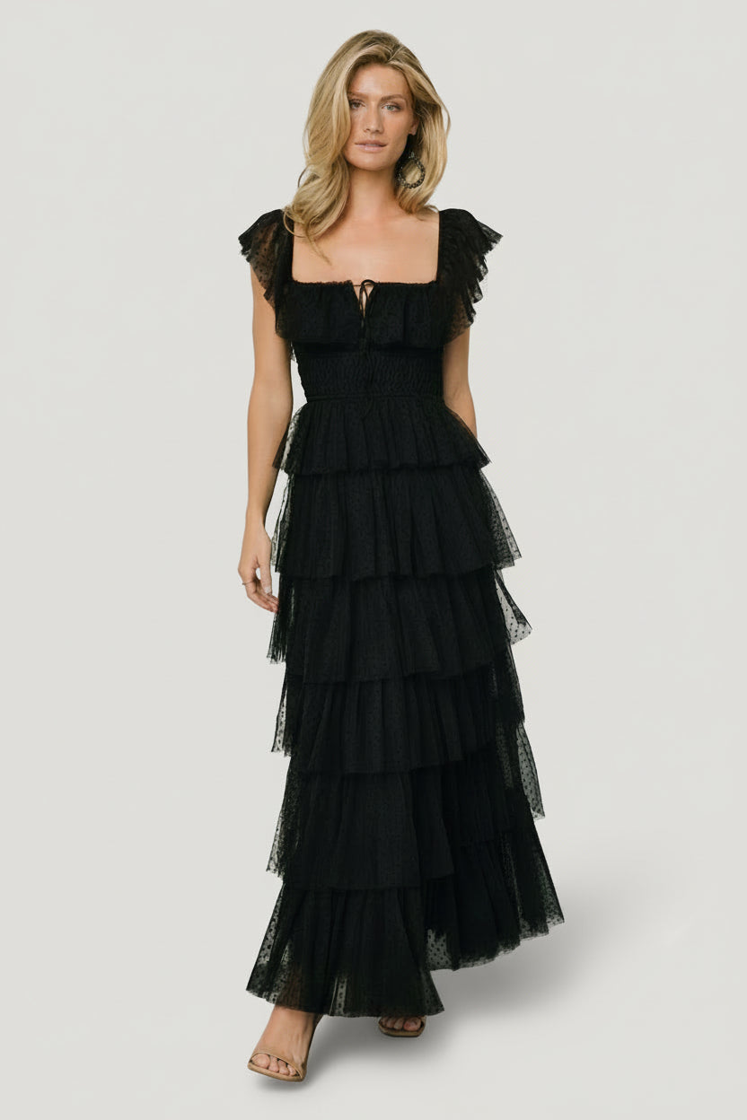 Valora Swiss Dot Tulle Maxi Dress, Black | Baltic Born