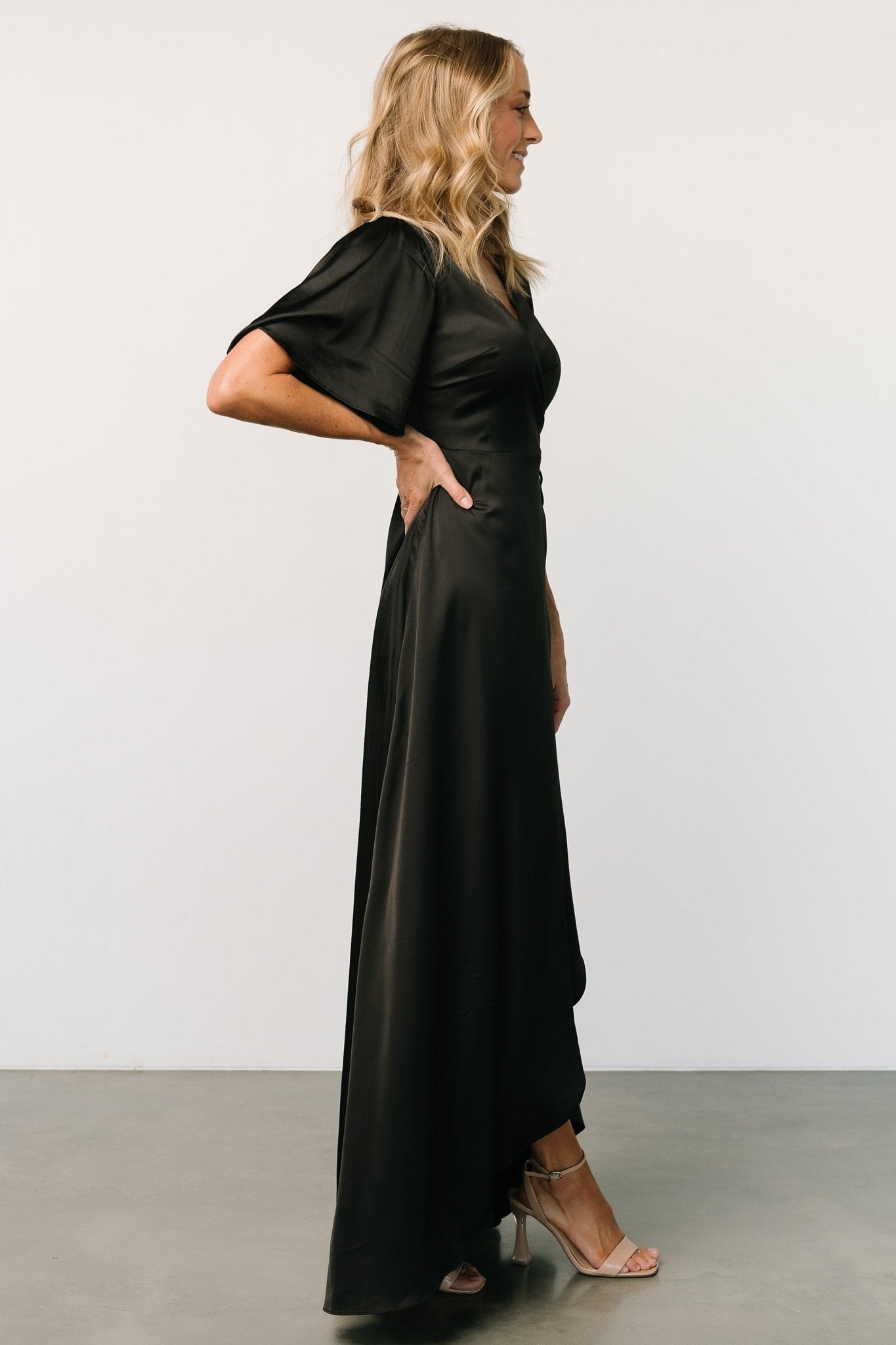 Vara Satin Maxi Wrap Dress | Black - Baltic Born