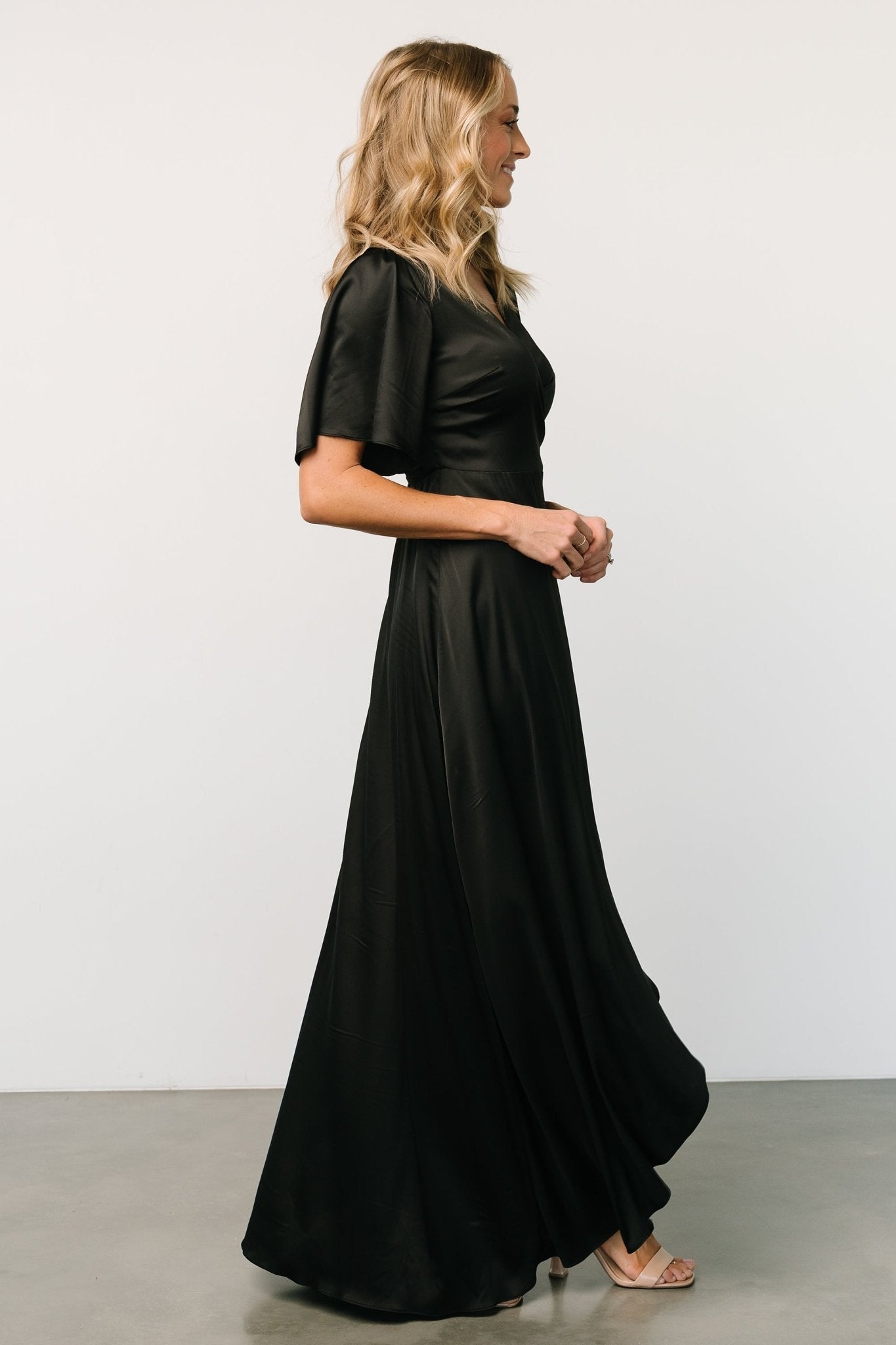 Vara Satin Maxi Wrap Dress Black