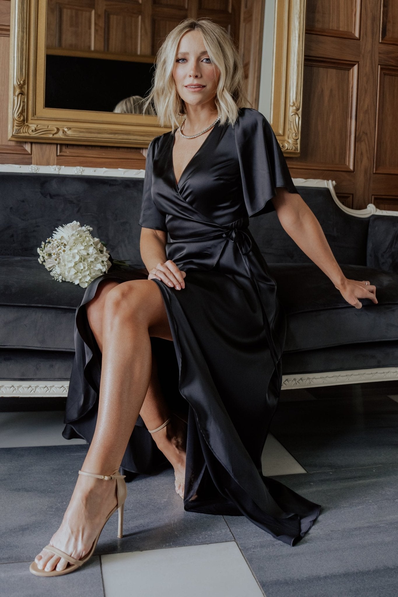 Vara Satin Maxi Wrap Dress Black