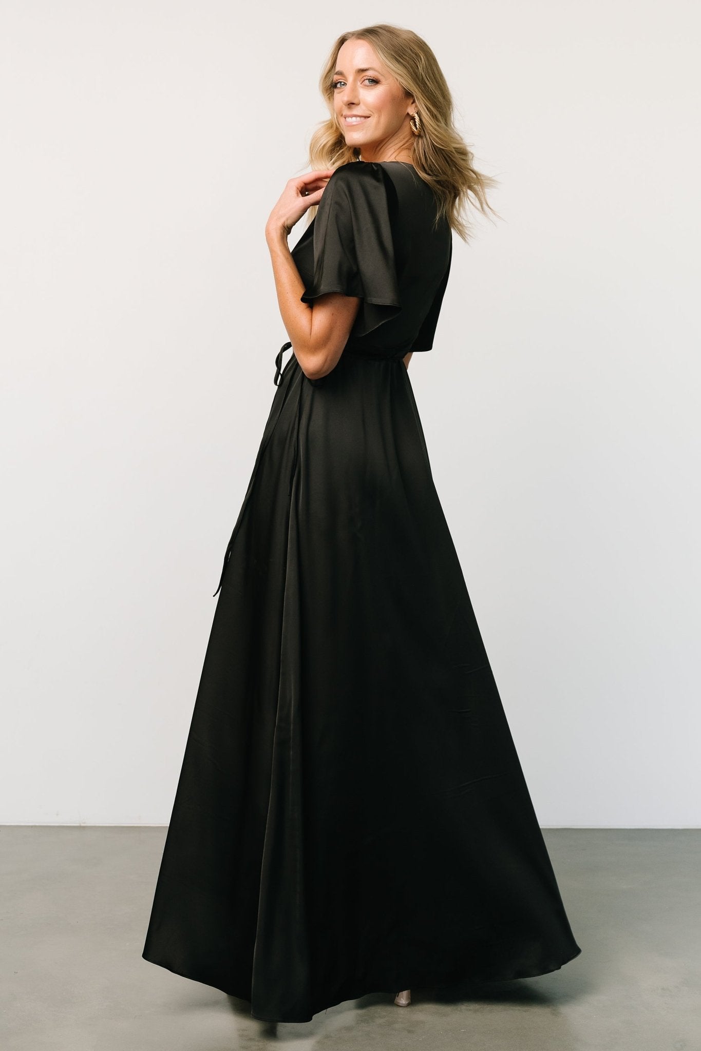 Vara Satin Maxi Wrap Dress | Black - Baltic Born