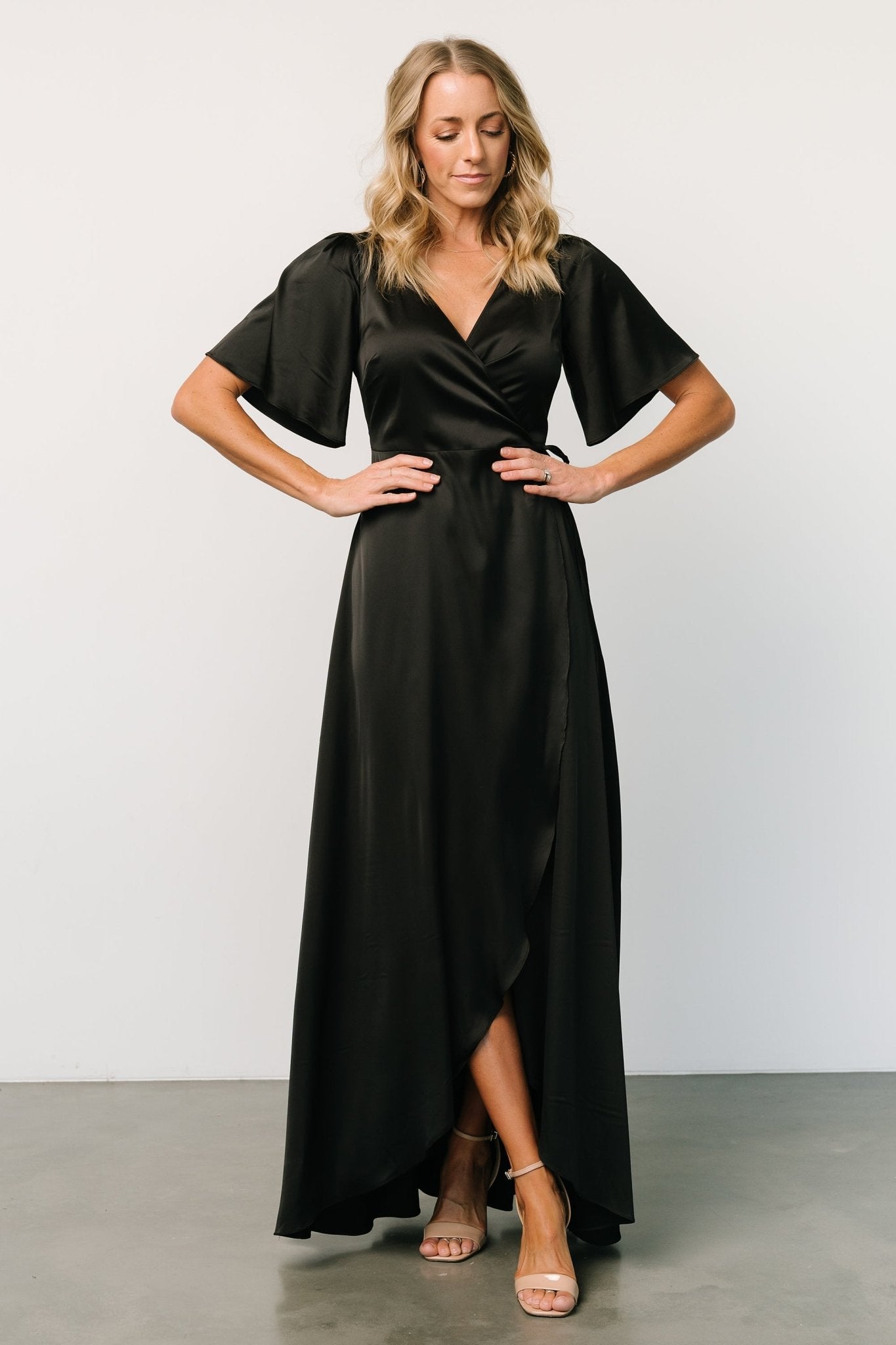 Vara Satin Maxi Wrap Dress | Black - Baltic Born