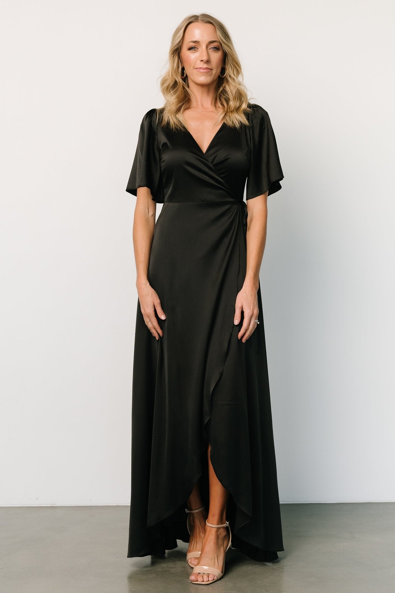 Vara Satin Maxi Wrap Dress | Black - Baltic Born