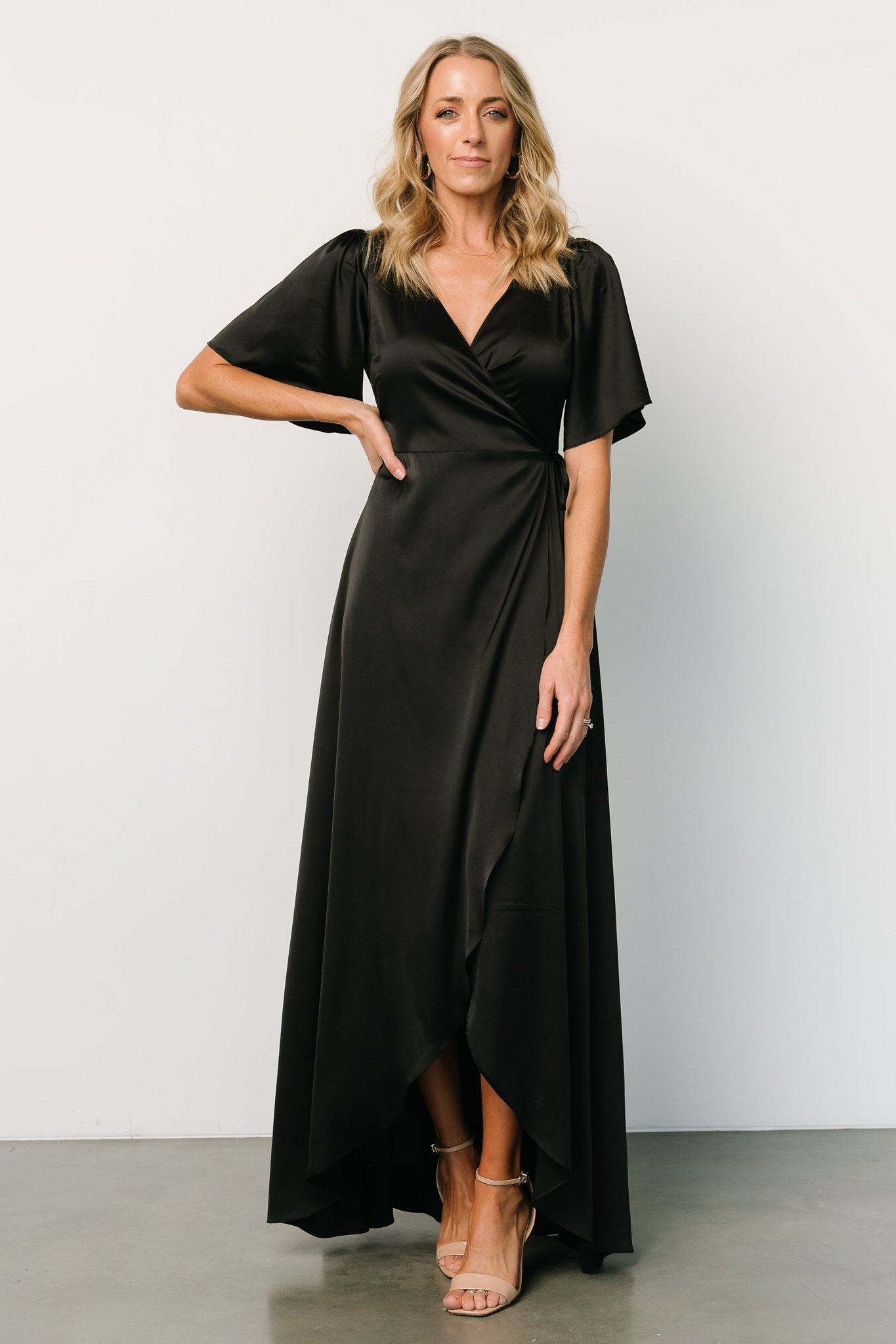 Vara Satin Maxi Wrap Dress | Black - Baltic Born