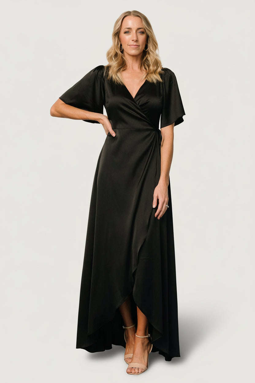 Vara Satin Maxi Wrap Dress | Black - Baltic Born