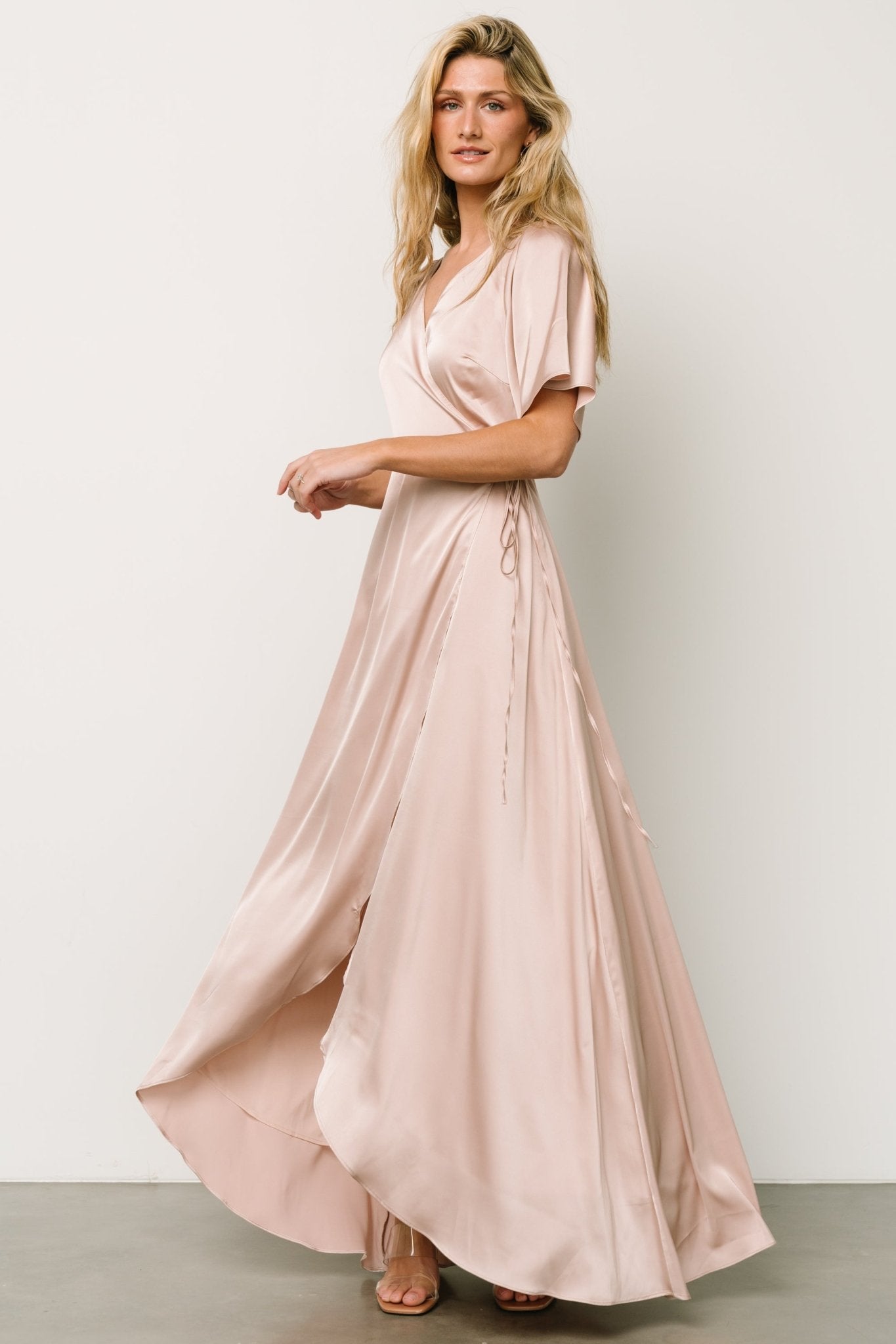 Vara Satin Maxi Wrap Dress | Champagne - Baltic Born