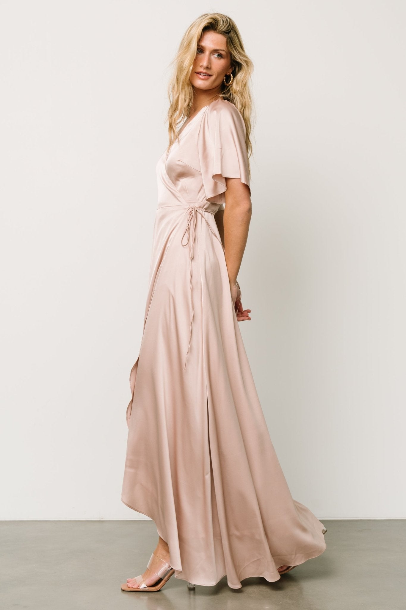 Vara Satin Maxi Wrap Dress | Champagne - Baltic Born