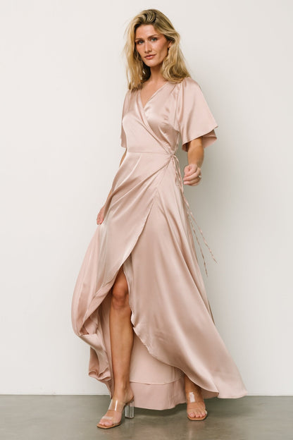 Vara Satin Maxi Wrap Dress | Champagne - Baltic Born