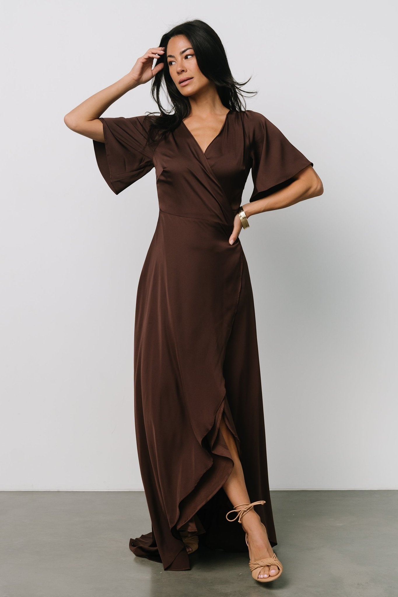 Vara Satin Maxi Wrap Dress | Espresso - Baltic Born