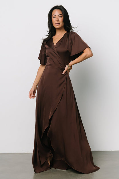 Vara Satin Maxi Wrap Dress | Espresso - Baltic Born